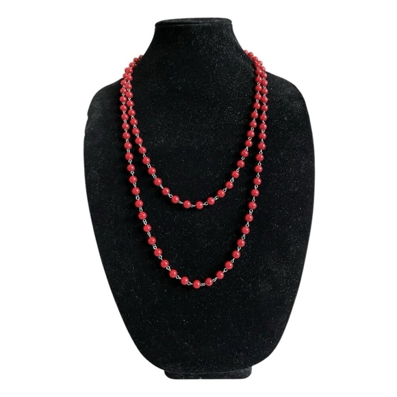 Red Beaded Long Necklace 8mm Beads N1073/RD/050 New in Box - Picture 5 of 6